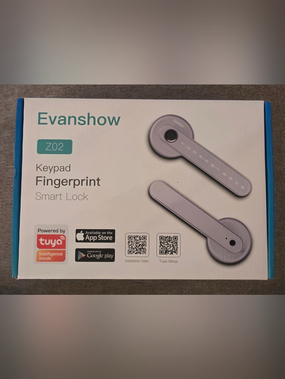 Evanshow Smart Fingerprint Door Lock - Silver, Unopened